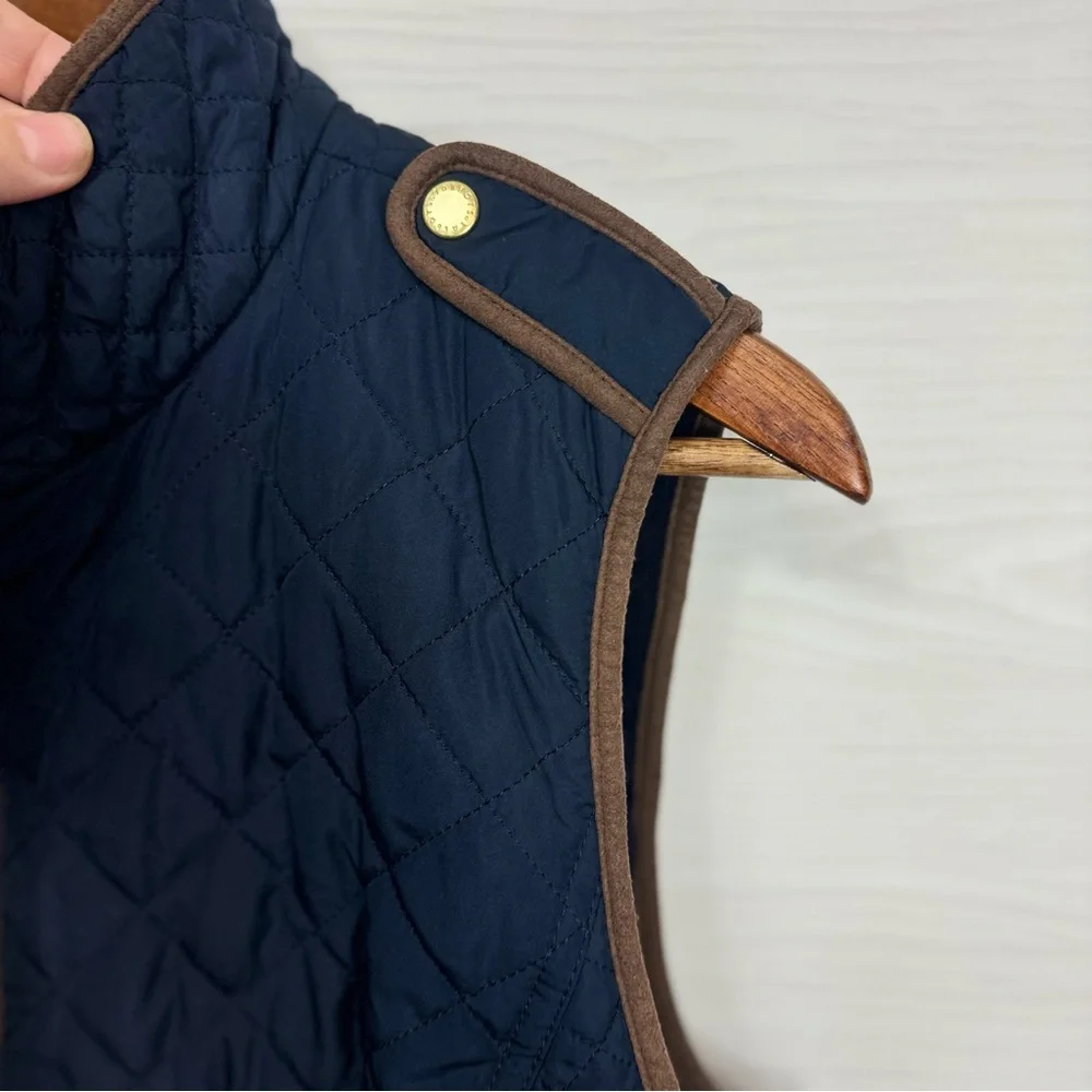 Talbots Dark Navy Quilted Vest w/Gold Accents‎ Zip Front Size Large